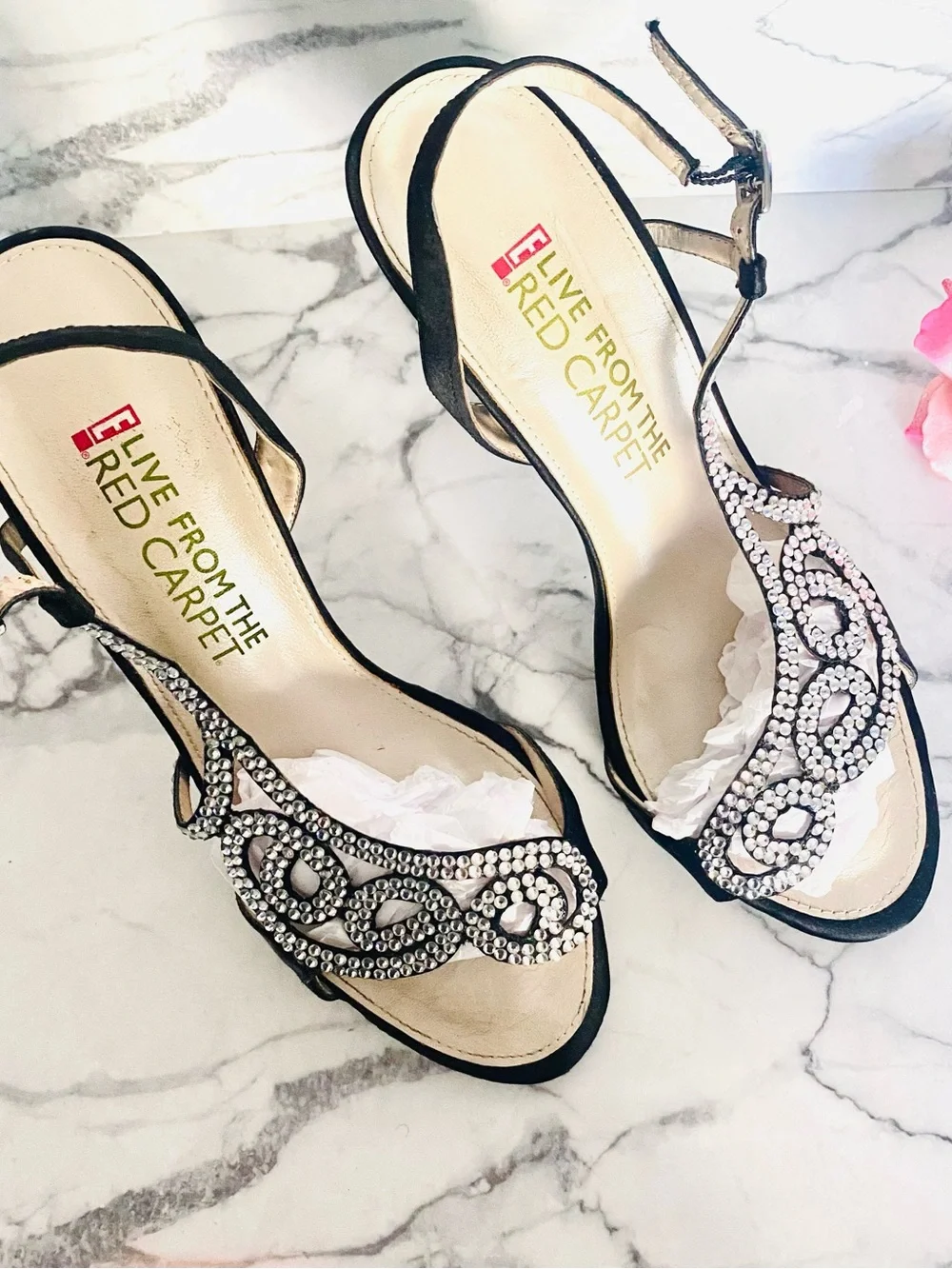 💕Pretty Black Crystal Embellished Heels SZ 8.5